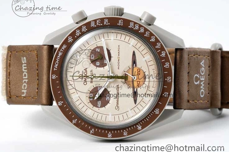 0309 Speedmaster Misson To Saturn 1:1 Best Edition Beige Dial On Nylon Strap Quartz Casual 7861